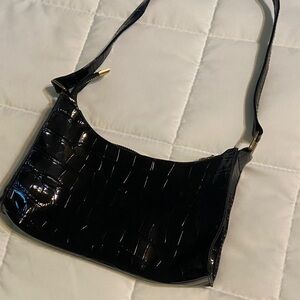 Black Croc-Embossed Shoulder Bag